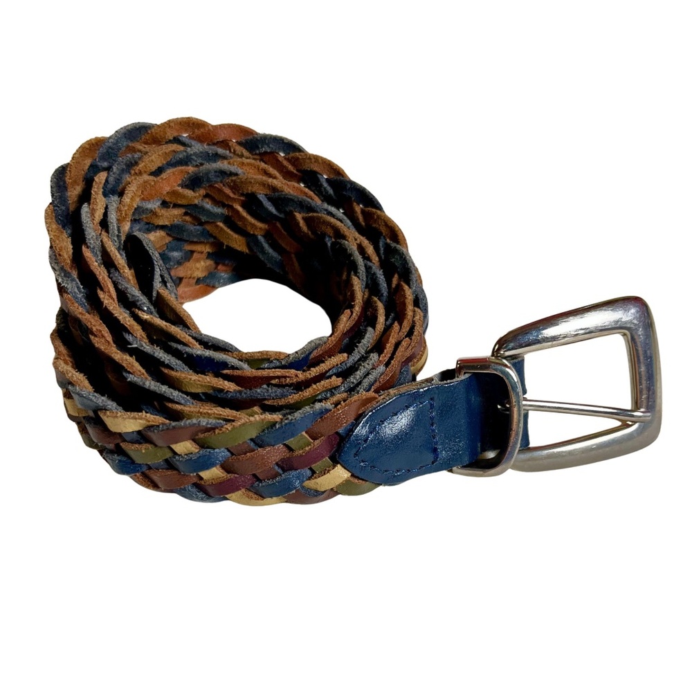 Men's Vintage Multicolor Woven Leather Belt XXL 48 Inch Waist 90s Preppy